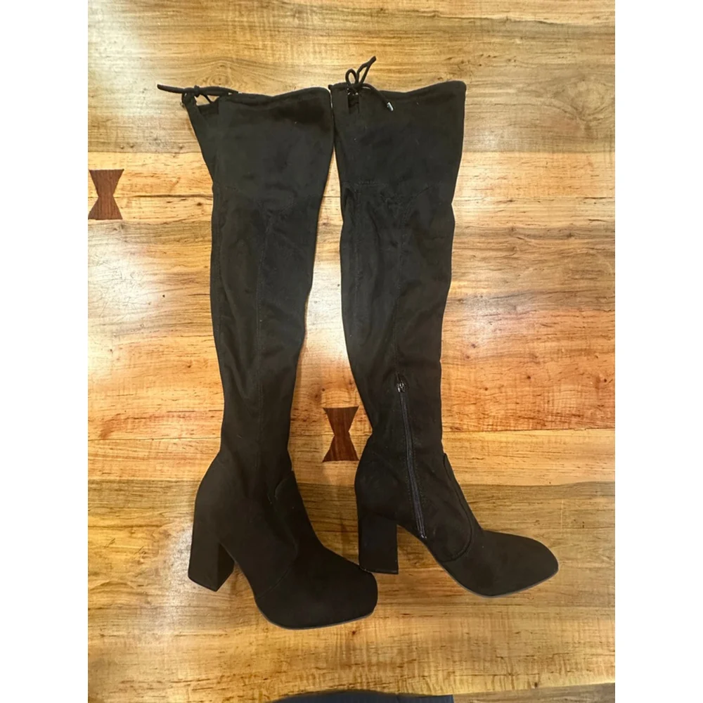 Unisa Black Suede Over the Knee High Boots Square Toe 7.5 M